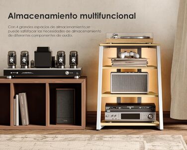 FITUEYES СТЕЛЖ HI-FI РЕГІАЛ з LED-підсвіткою та розетками для програвачів та стереосистем, 61 x 52 x 78 см