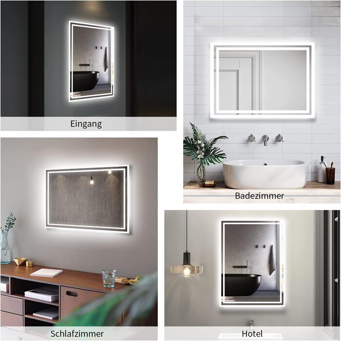 LED дзеркало для ванної кімнати Boromal 40x60 см з підсвічуванням та вимикачем, 6500K, холодний білий світ