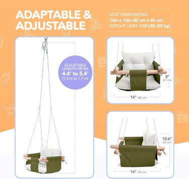 Дитяча гойдалка Cateam з дерева для дому та саду. Безпечна гойдалка для малюків від 12 місяців, різні кольори (зелений).