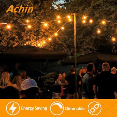 LED гірлянда на 15 метрів, тепле біле світло 2700K, 25+2 лампочки G40 E12, димер, для зовнішнього використання, сад, вечірка, тераса