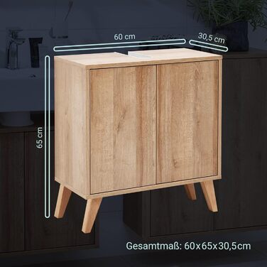 Підставка під раковину Fackelmann Finn, коричневий світлий, 60 см, ретро стиль, Push-to-Open, імітація дуба, Made in Germany