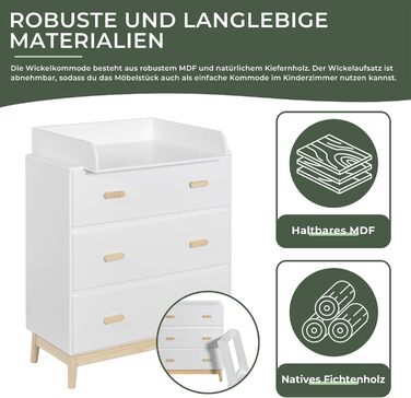 Комод з пеленальним столиком Rebecca Mobili, Aqua Grün Braun, колір блакитно-зелений, матеріал: сосна, MDF, компактний, знімний пеленальний столик, розміри 100 x 80 x 42 см, артикул RE6985