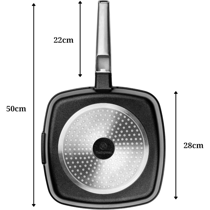 Сковорода-гриль Westinghouse PERFORMANCE SERIES 28 см з нержавіючої сталі, для індукції, газової плити, духовки, з антипригарним покриттям, алюміній, чорна