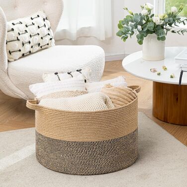 Кошик для зберігання TIMEYARD, кошик для іграшок у дитячу кімнату, великий кошик для білизни, 55x35 см, чорний & джутовий