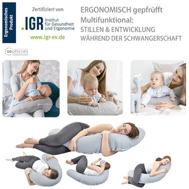 Подушка для вагітних Sei Design XXL: ергономічна, з еко-тканини, 190x30 см | Зручна та тиха | 100% бавовна
