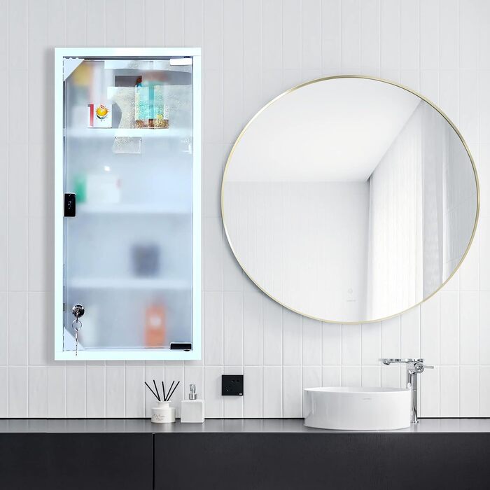 Шафка для ліків Style Home з приладною ручкою, 60x30x12 см, 4 відділення, металева, з дверцятами зі скла, з ключем (біла)