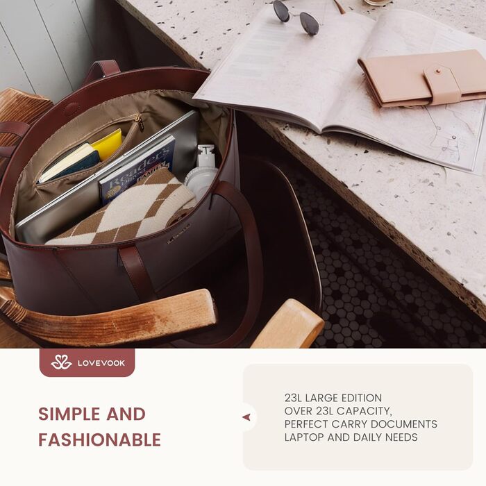 LOVEVOOK Сумка-шопер з натуральної шкіри, велика жіноча сумка на плечі, коричнева, для роботи та повсякденного використання