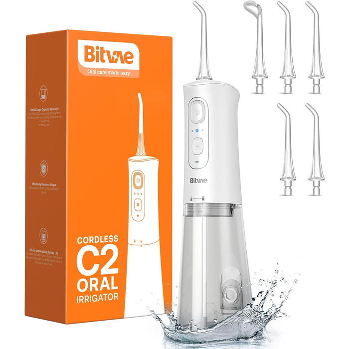 Комбінований набір: Іригатор для рота та електрична зубна щітка Bitvae, 3 режими & 5 рівнів тиску, бездротовий, з 4 насадками для щітки та 4 насадками для іригатора, чорний