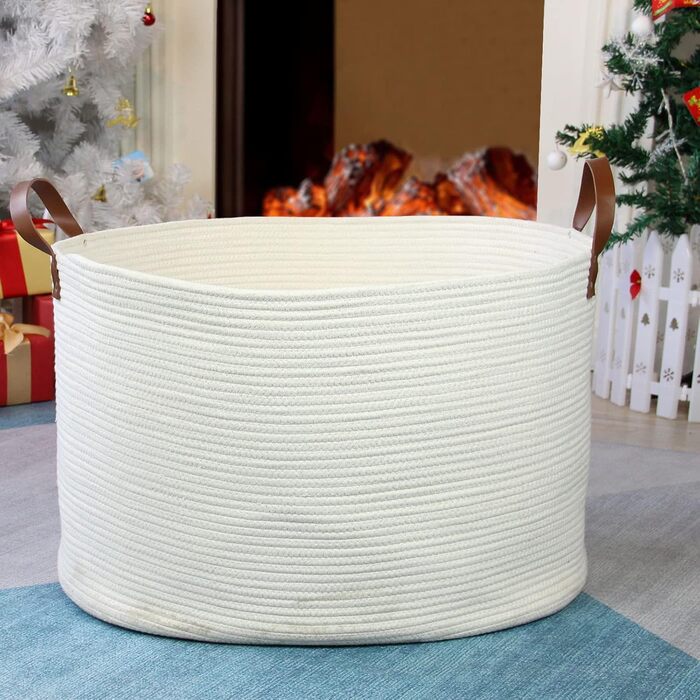 Кошик для дому Casaphoria з бавовняного шнура, XXL, для ковдр, рушників, подушок, бежево-коричневий (55,9 x 55,9 x 35,6 см)