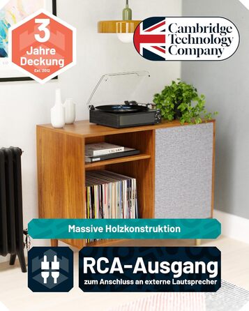 Вініловий програвач Oakcastle TT100 з Bluetooth 5.0, AUX, RCA, вбудованими динаміками, ретро-дизайн, адаптер 45 RPM, програвач платівок преміум-якості