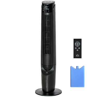 Повітряний охолоджувач HOMCOM Column Fan Tower Fan 2-в-1 - 4 режими 3 швидкості, пульт дистанційного керування, таймер, поворотний - чорний