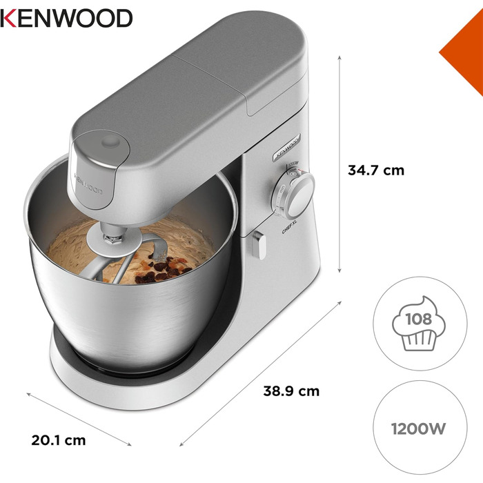 Кухонний комбайн Kenwood Chef XL KVL4100S з великою чашею 6.7 л з нержавіючої сталі, 1200 Вт, набір для випічки, срібний