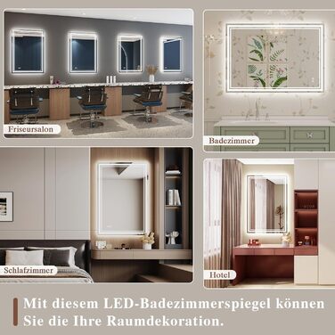 Дзеркало для ванної кімнати з підсвічуванням Badspiegel 50x70см LED, антизапар, сенсорне керування, регулювання яскравості, 3 кольори світла, настінне, горизонтальне/вертикальне