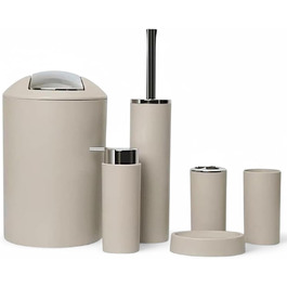 Набір аксесуарів для ванної кімнати 6tlg Badset: мильниця, стакан для зубних щіток, відро для косметики, щітка для унітазу з тримачем, мильниця, сміттєвий бак, тримач для зубних щіток, повна ванна кімнатна гарнітура (бежевий дизайн 2a)