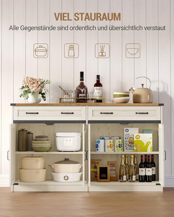 Кухонна шафа Hzuaneri з ящиком та 2 дверцятами, шафа для зберігання, регульовані полиці, стиль кантрі, 40 x 140 x 80 см, вінтажний коричнево-білий колір, SC94814X