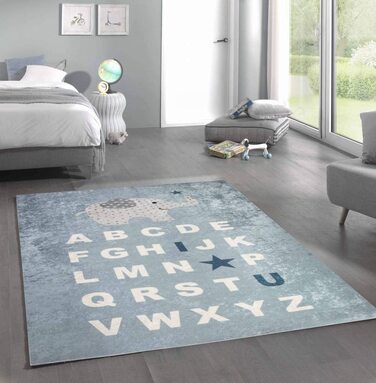 Дитячий килимок з мериноса, килимок для вивчення абетки, килимок для гри в Алфавіт зі слоном синього кольору, розмір 150 см круглий