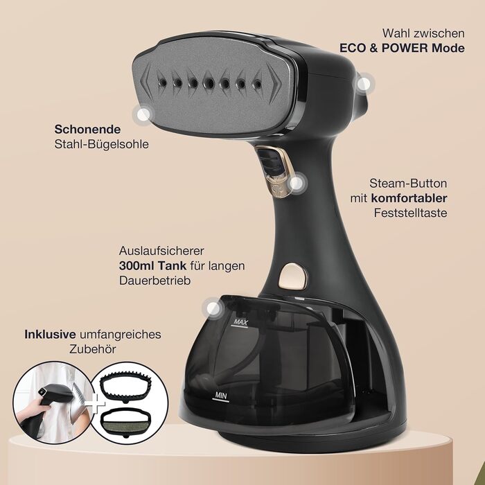 Пароочисник LEBENLANG Steamer - 1500W, 300ml, з рукавичкою та насадками | Професійний відпарювач для одягу, білизна та текстиль | Відпарювач для одягу, білизни та текстилю