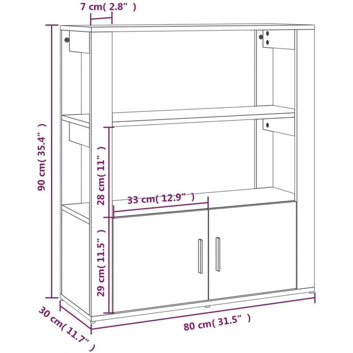 Сервант Шафа Credenza Бічна шафа Комод Багатофункціональна шафа Стояча шафа Книжкова шафа Стояча полиця 80x30x90 см Інженерна деревина (копчений дуб)