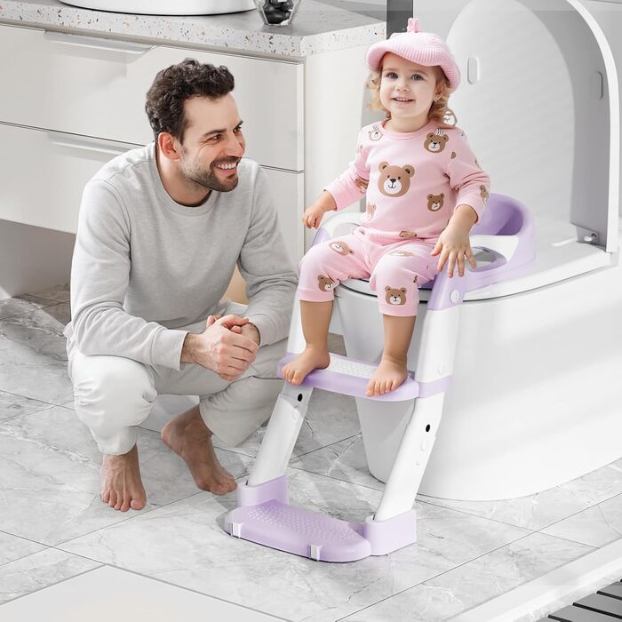 Універсальний дитячий сидіння для унітазу 3-в-1 з драбинкою, фіолетовий - тренажер для привчання до горщика для хлопчиків та дівчаток