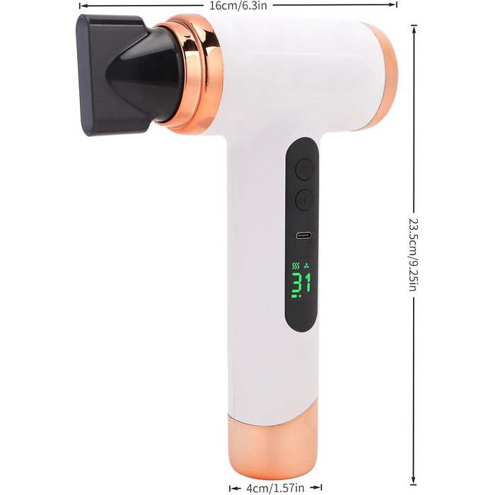 Портативний фен 15000 мАг з холодним та гарячим повітрям, USB-зарядка, для подорожей, бізнесу, кемпінгу, студентського житла, квартири (білий)