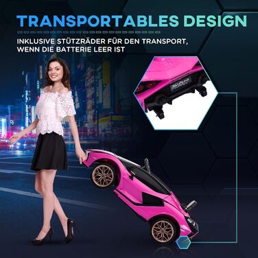 Дитячий електромобіль Lamborghini SIAN 12V з пультом, музикою, світлом, металевий, рожевий, для дітей 37-60 місяців, 108x62x40 см