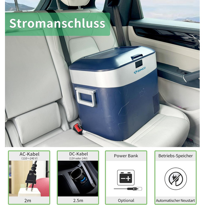 Автохолодильник BINGI 18л портативний 12/24V, 230V: термобокс для авто, кемпінгу, дому (-18°C до 15°C)