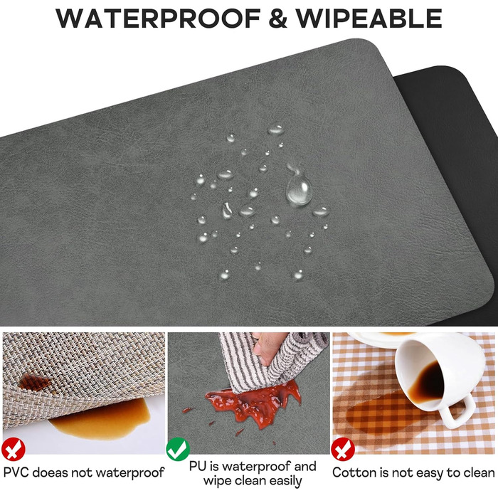 Набір підставок під тарілки 6 шт, неслизькі, миючіся, з штучної шкіри, 40 x 30 см (сірий/чорний)
