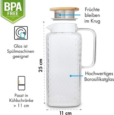 Скляна карафа з кришкою та фільтром 2 л - карафа для води з Borosilikat скла, Gluggle Jug
