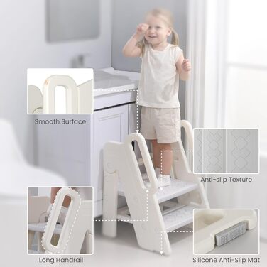 Триттлер Hoopyosms для дітей, 2/3-рівневий, регульована висота, складна конструкція, з поручнями, антиковзаюча поверхня, для ванної та кухні, сірий