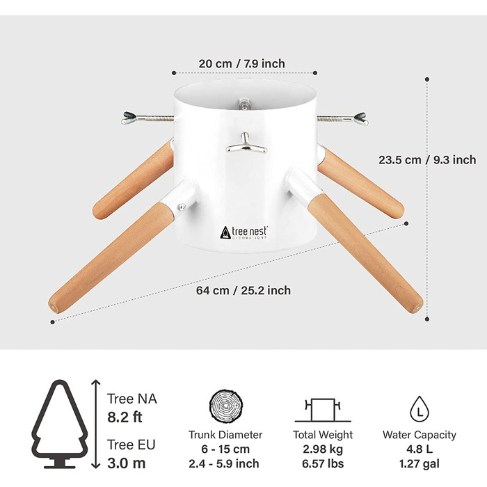 Металева підставка для різдвяної ялинки Tree Nest для справжніх дерев, довжина до 3 м, без коміра для різдвяної ялинки або традиційного ба