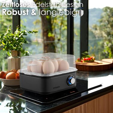 Електричний яйцеварка на 1-8 яєць з підігрівом, з нержавіючої сталі, 500 Вт, 3 ступені нагріву, без BPA, придатний для миття в посудомийній машині, LED-перемикач, міцний та довговічний