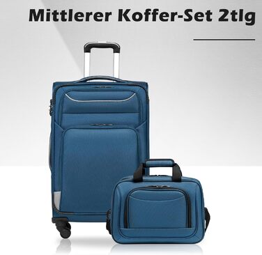 Валіза COOLIFE з 4 колесами, ручна валіза з TSA-замком, тканинна валіза, комплект 2 шт (середня, блакитний+сріблястий)