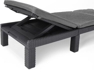 Шезлонг Daytona Deluxe Allibert Keter для саду, тераси та балкону, сірий, з регульованою спинкою, з подушкою, пластиковий, імітація ротангу, 195x65x25,5 см