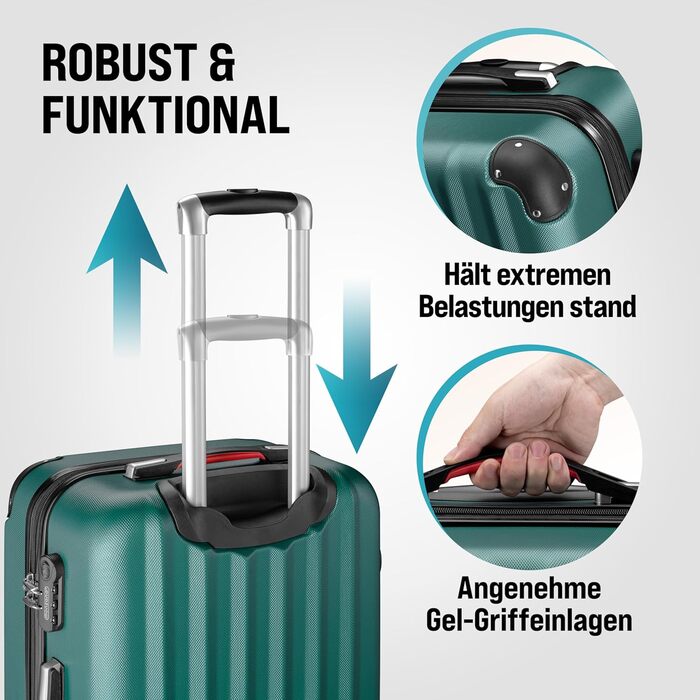 Набір валіз Monzana® 3шт (зелений) M-L-XL з замком, органайзером та вагами - гнучкі ручки, подвійні колеса, підставка, тріумф, валіза з жорстким корпусом, багажний набір