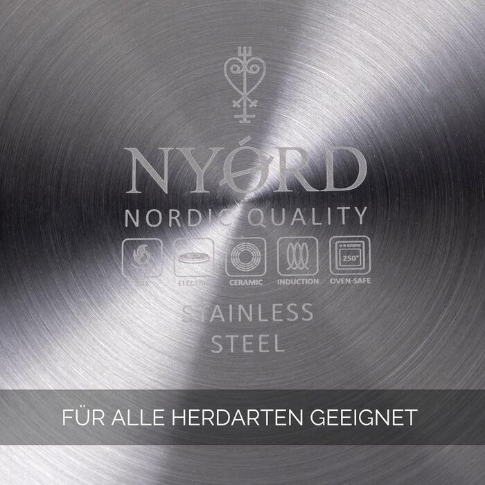 Німецька сковорода NYORD з нержавіючої сталі - антипригарна, з керамічним покриттям, для індукції, газу та кераміки, з кришкою, 24 см
