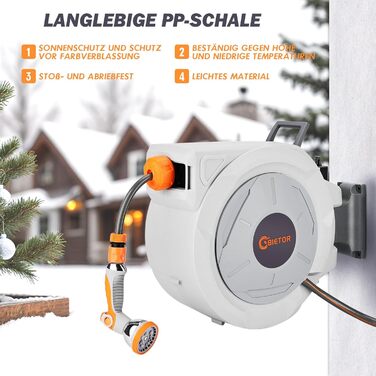 Висувна касетна система для садового шланга 20м + 2м з пістолетом, повільний зворотний механізм, фіксація будь-якої довжини, поворотна кріплення 180°