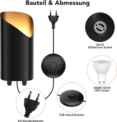 LED прожектор для підсвічування вгору 7W, чорний. Світлодіодний світильник на підставці з лампою GU10 500LM, тепле світло 3000K, з ножним вимикачем