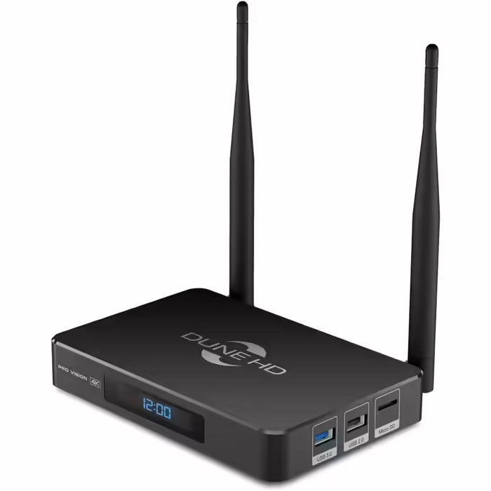 Медіаплеєр Dune HD Pro Vision 4K на Android TV Box, Dolby Vision, Atmos, S905X4-J, HD-аудіо, HDMI 2.1, Bluetooth 5, WiFi, 1Gbit, USB 3.0, 4GB/64GB, оптичний S/PDIF, 4Kp60, AV1, 1080p