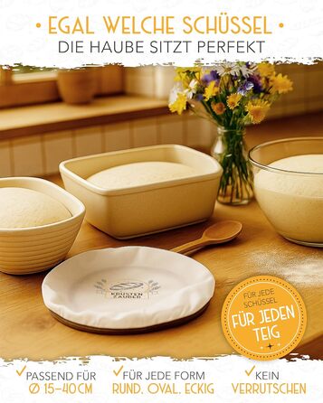 Набір для випічки хліба на заквасці: 2 гнізда для бродіння з ротангу, 600 мл закваски, гнітло, склянка та ніж для хліба. Аксесуари для випічки, 40x40x15 см