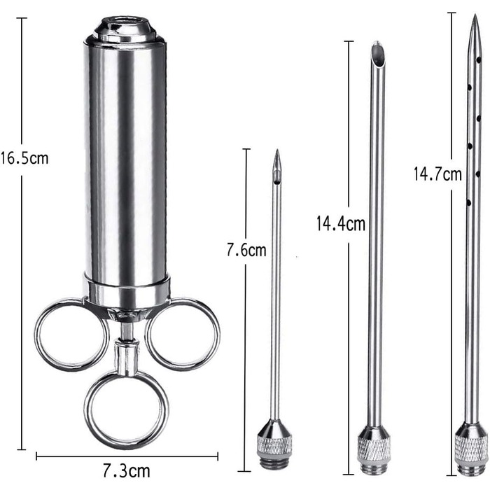 Шприц для маринування з нержавіючої сталі, 60 мл, інжектор для спецій для барбекю (сріблястий)