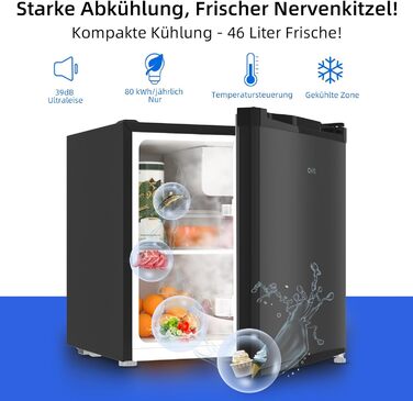 CHIQ Mini Bar: Компактний міні-холодильник 46 л з регулюванням температури, 39 дБ, для офісу, кемпінгу, спальні, готелю, чорного кольору