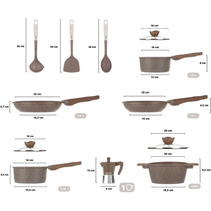 Набір каструль та сковорідок KASANOVA з антипригарним покриттям, індукційне дно, 4-шарове покриття, сучасний дизайн