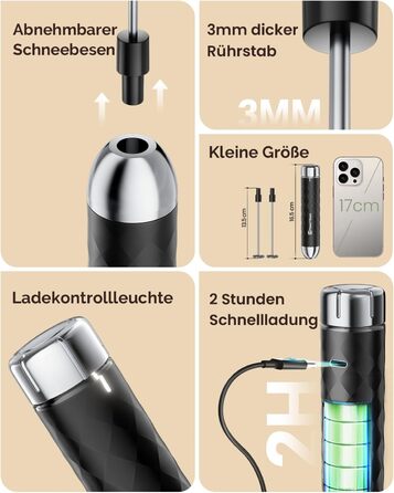 Електричний пінний вершковий вінчик Maestri House LunaFro 2.0, бездротовий, з регулюванням швидкості, чорний