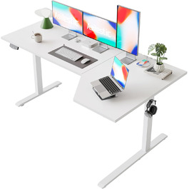 Електричний стоячий стіл Agilestic L-подібної форми 160 см, регульована висота, для дому та офісу, ергономічний стіл з роздільною панеллю, білий (160 x 90 см)