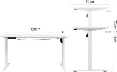 Стіл Panana з регулюванням висоти 120x60 см, Комп'ютерний стіл з електричним регулюванням, Стіл Stand-Sit Стіл Стоячий стіл (білий, 120 x 60 см) 120 x 60 см Білий