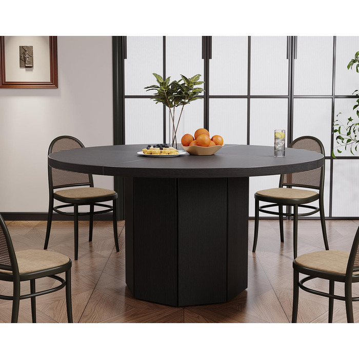 Округлий обідній стіл HSH для 4-6 осіб. Дерев'яний стіл для їдальні/кухні з сучасним дизайном, чорний дуб, 120 x 120 x 75 см