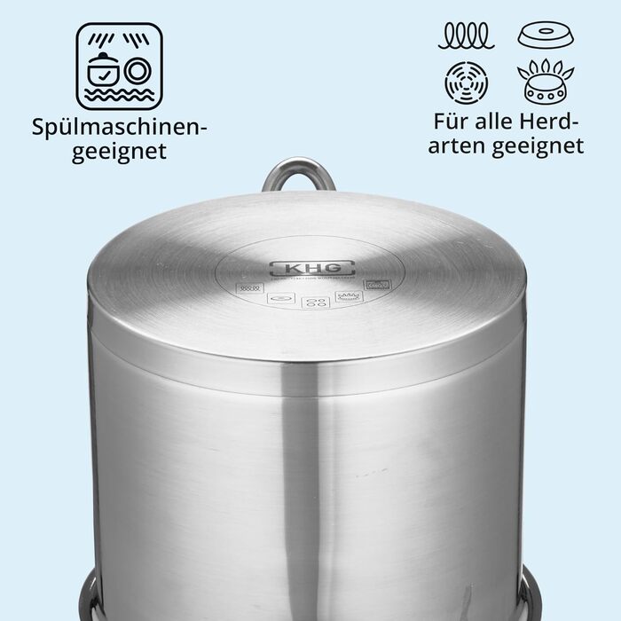 Каструля KHG 14 см з нержавіючої сталі, 1,5 л, індукційна, для всіх типів плит, з високим бортиком