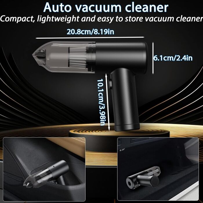 Акумуляторний ручний пилосос NEU 2026 для авто та дому, бездротовий міні-пилосос 28000Па з безщіточним двигуном та функцією самоочищення, 4-в-1, чорний з золотом