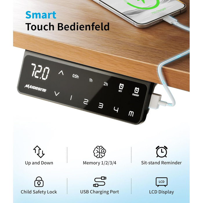 Електричний регульований стіл MAIDeSITe T2 Pro Plus сірий: 2 мотори, 4 пам'яті, нагадування про зміну положення