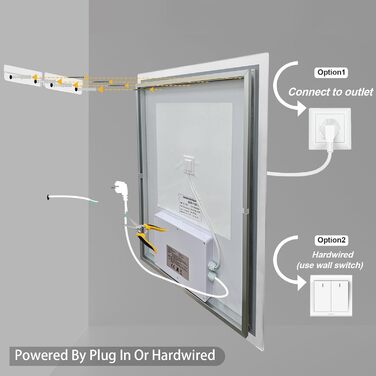 Дзеркало для ванної кімнати LUVODI з підсвічуванням 40x50 см: регульоване LED дзеркало з 3 кольорами світла, сенсорне управління, запобігає запотіванню, водонепроникне, настінне дзеркало для ванної кімнати, горизонтальне/вертикальне кріплення 50 см x 40 см
